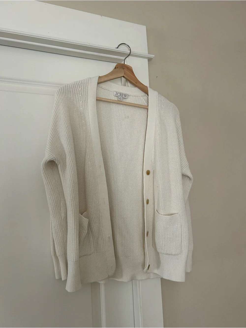 J. Crew Ivory Ribbed Button-Up Cardigan with Pockets